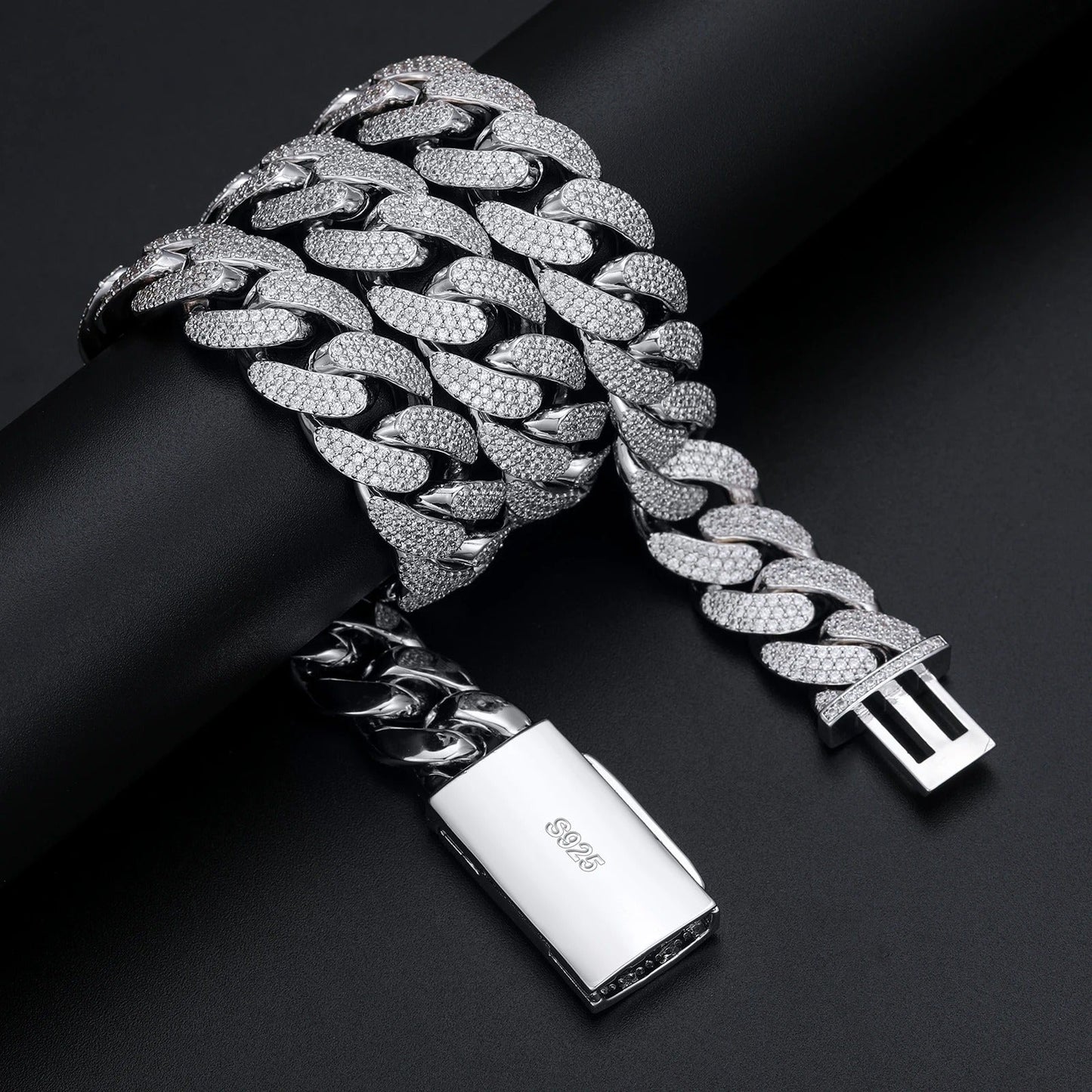 Moissanite Cuban Link Chain rolled