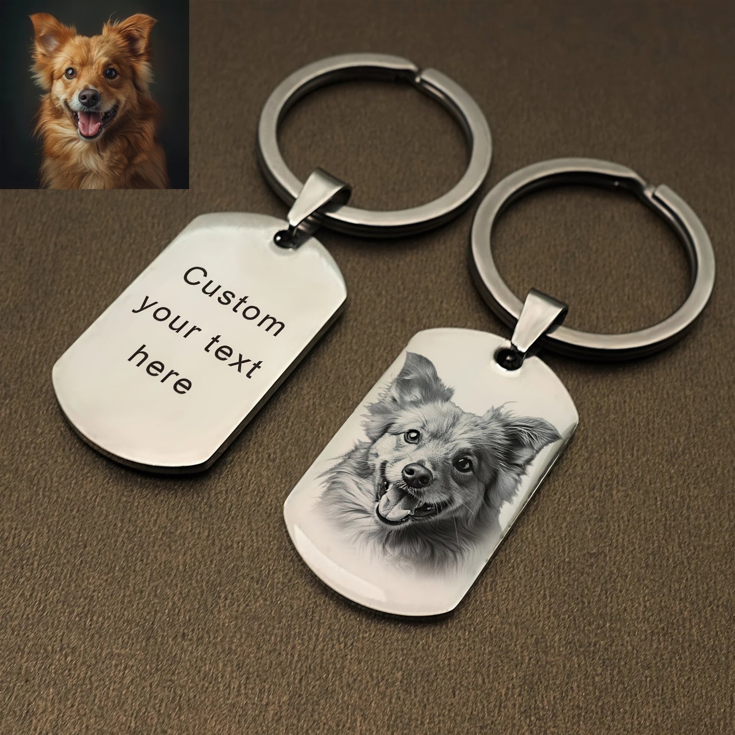 Custom Photo Dog Tag silver keychain photo comparison