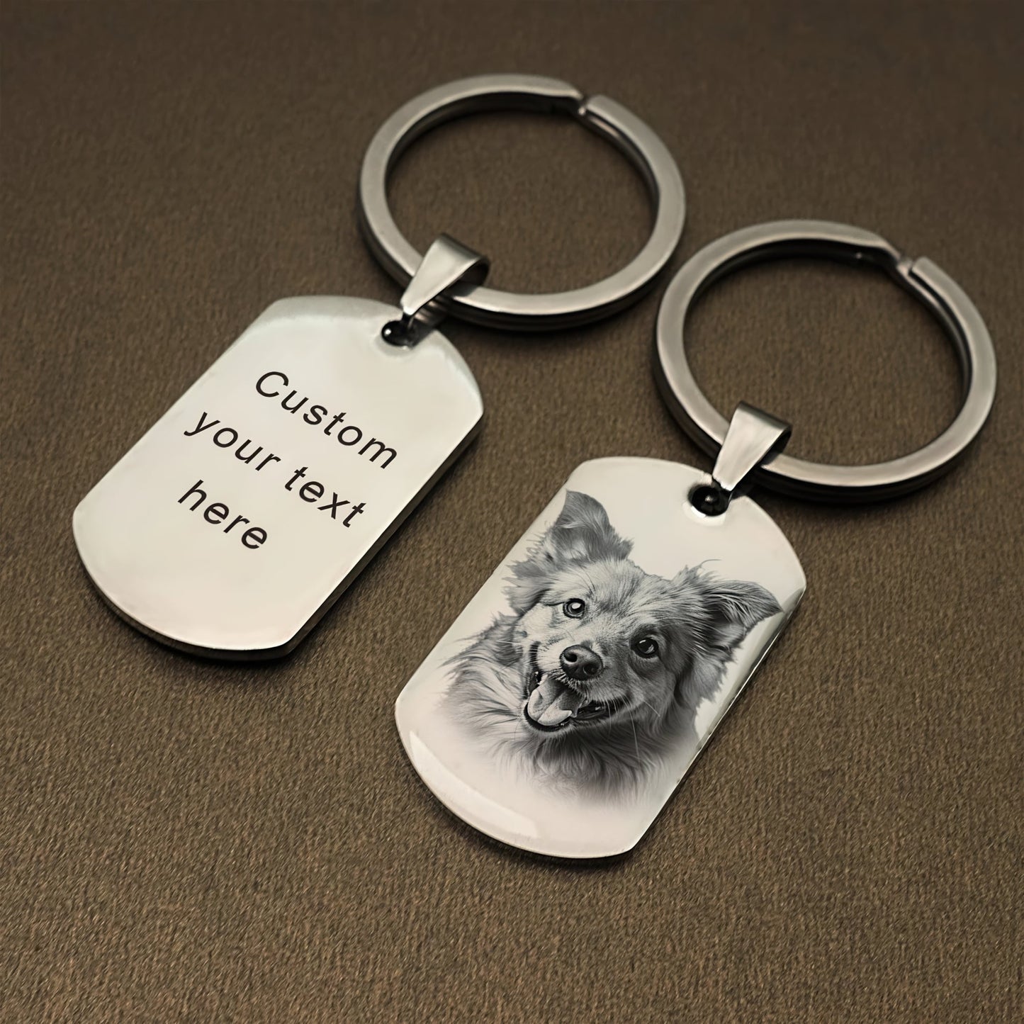 Custom Photo Dog Tag silver keychain