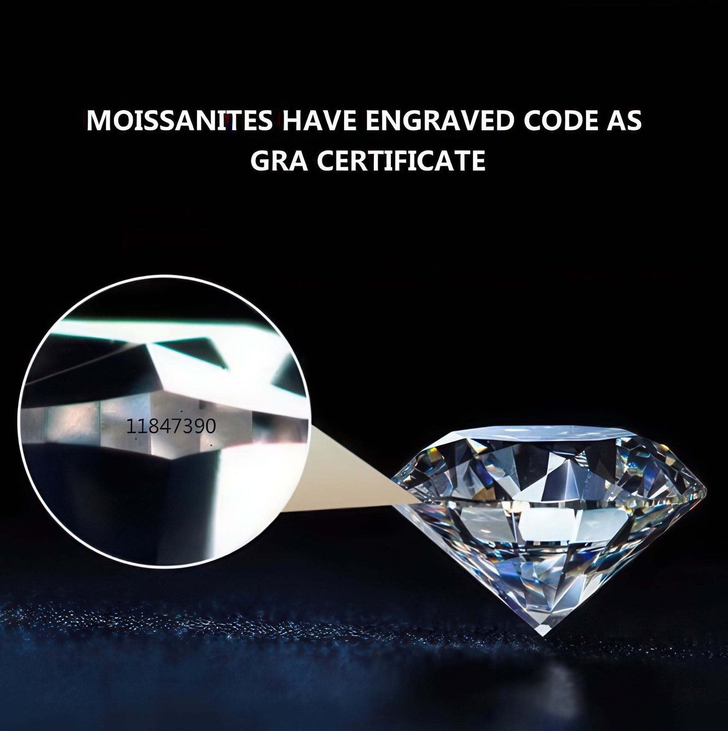 Personalized Moissanite Ring engraved code inside the gem