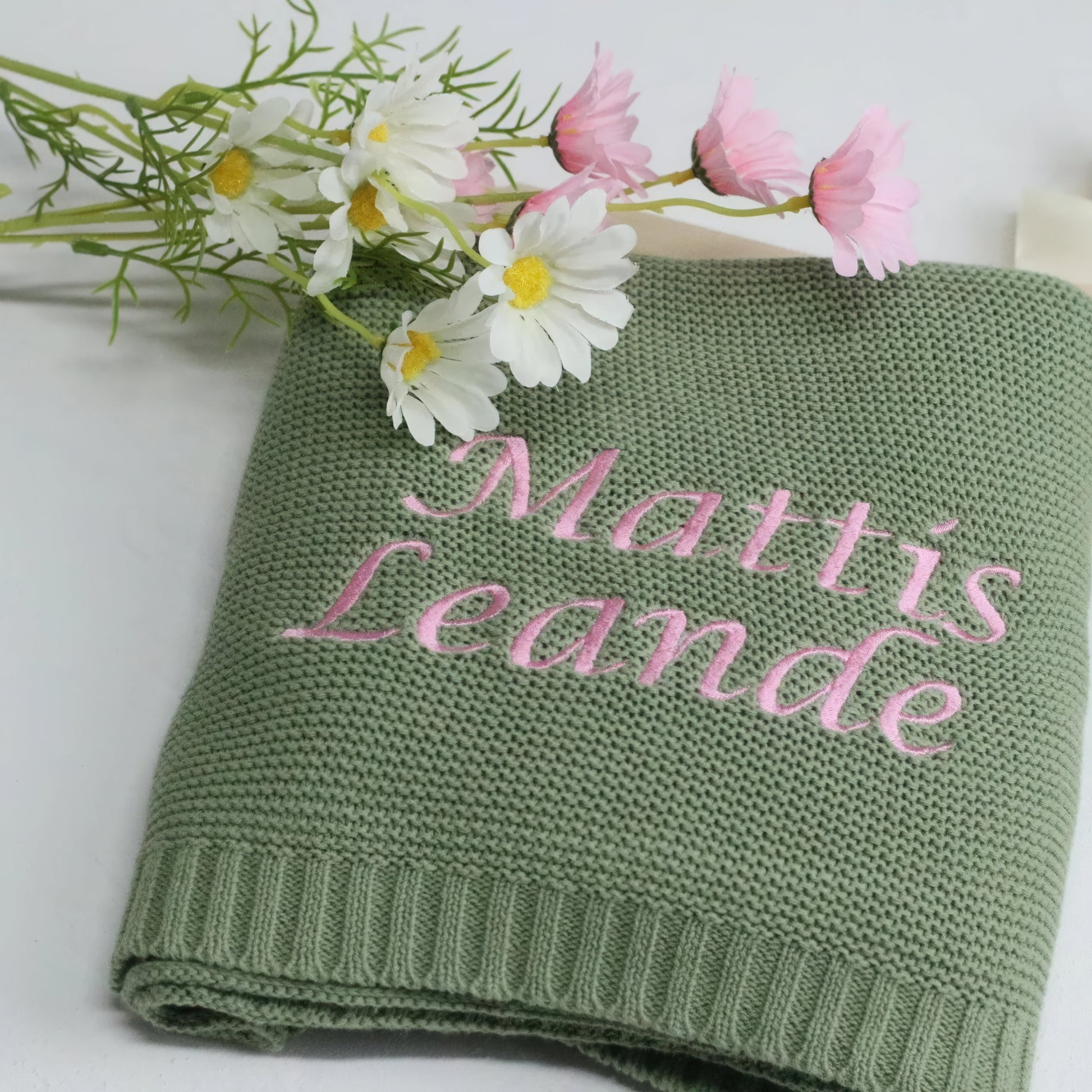 Personalized Baby Blanket light green with text