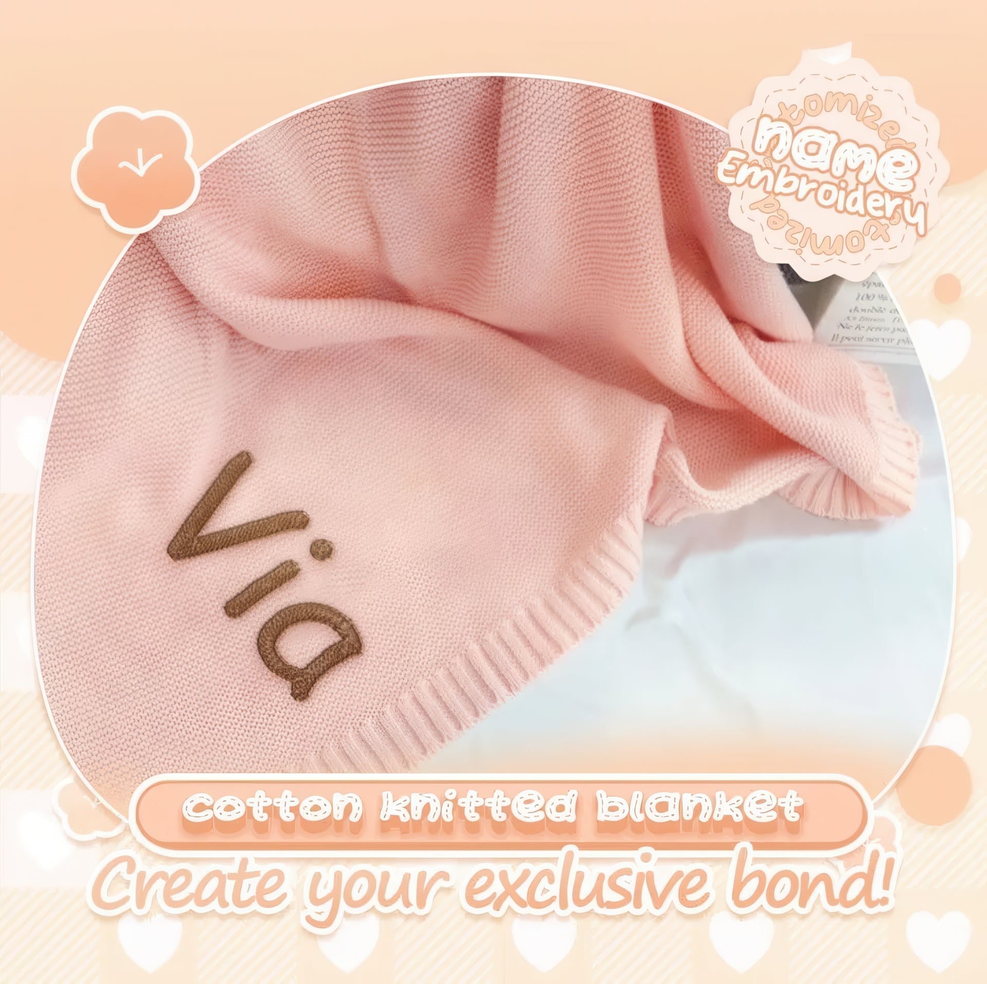 Personalized Baby Blanket peach pink with text
