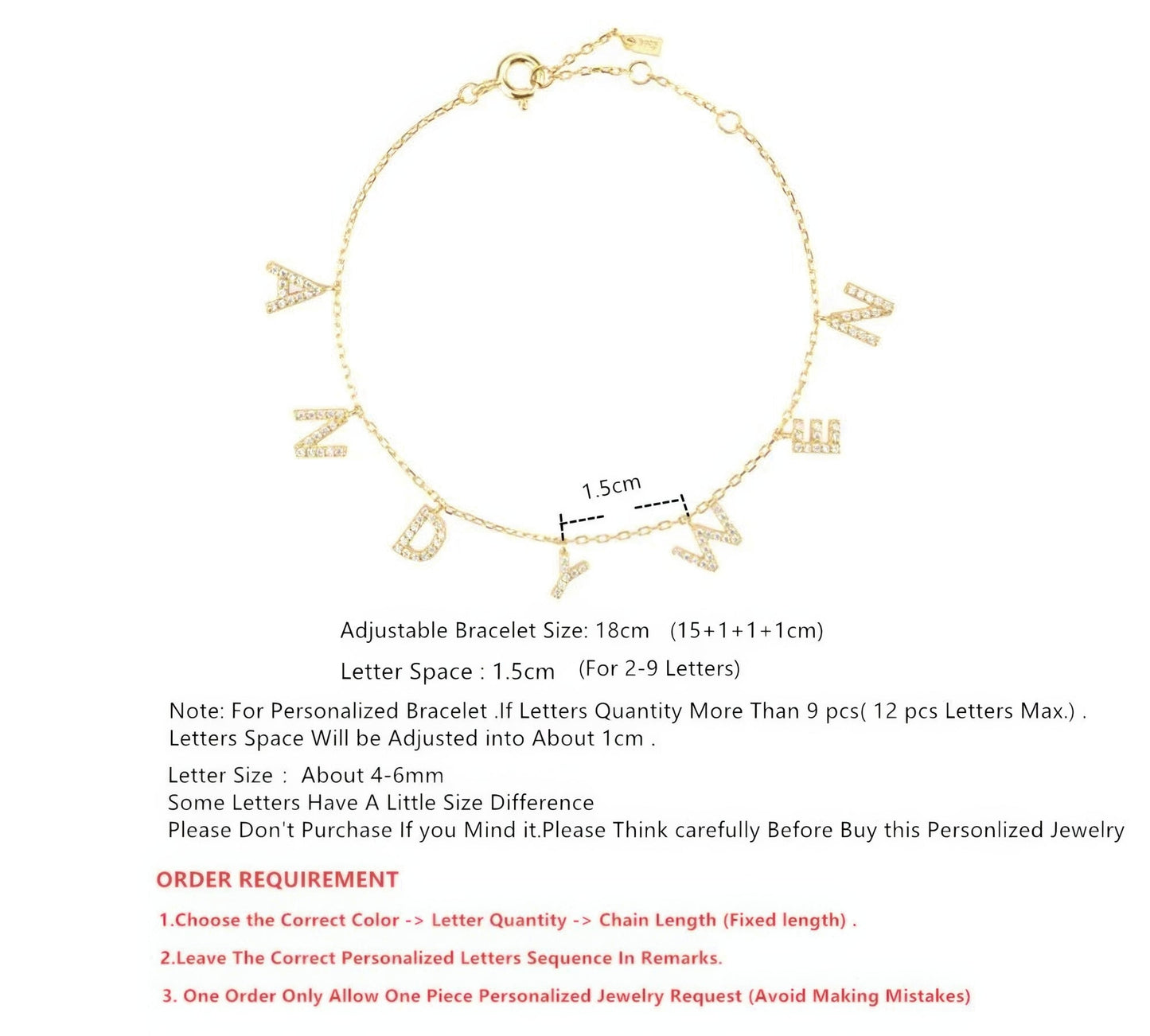 Silver Name Bracelet specifications