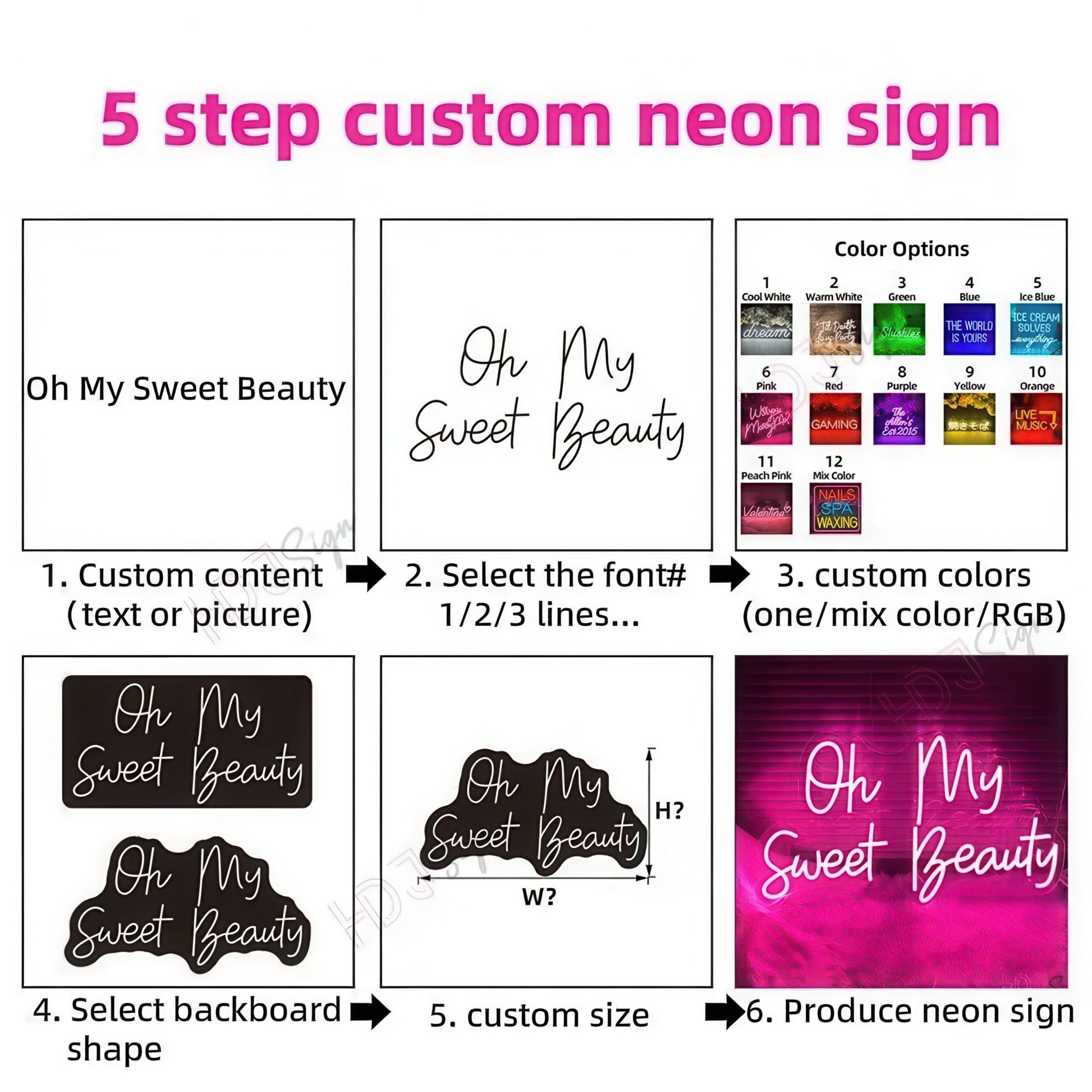 Custom Neon Sign personalization steps