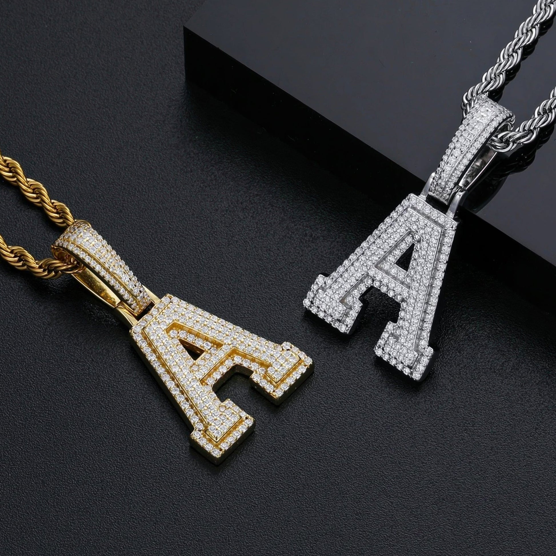 Moissanite Letter Pendant gold and silver