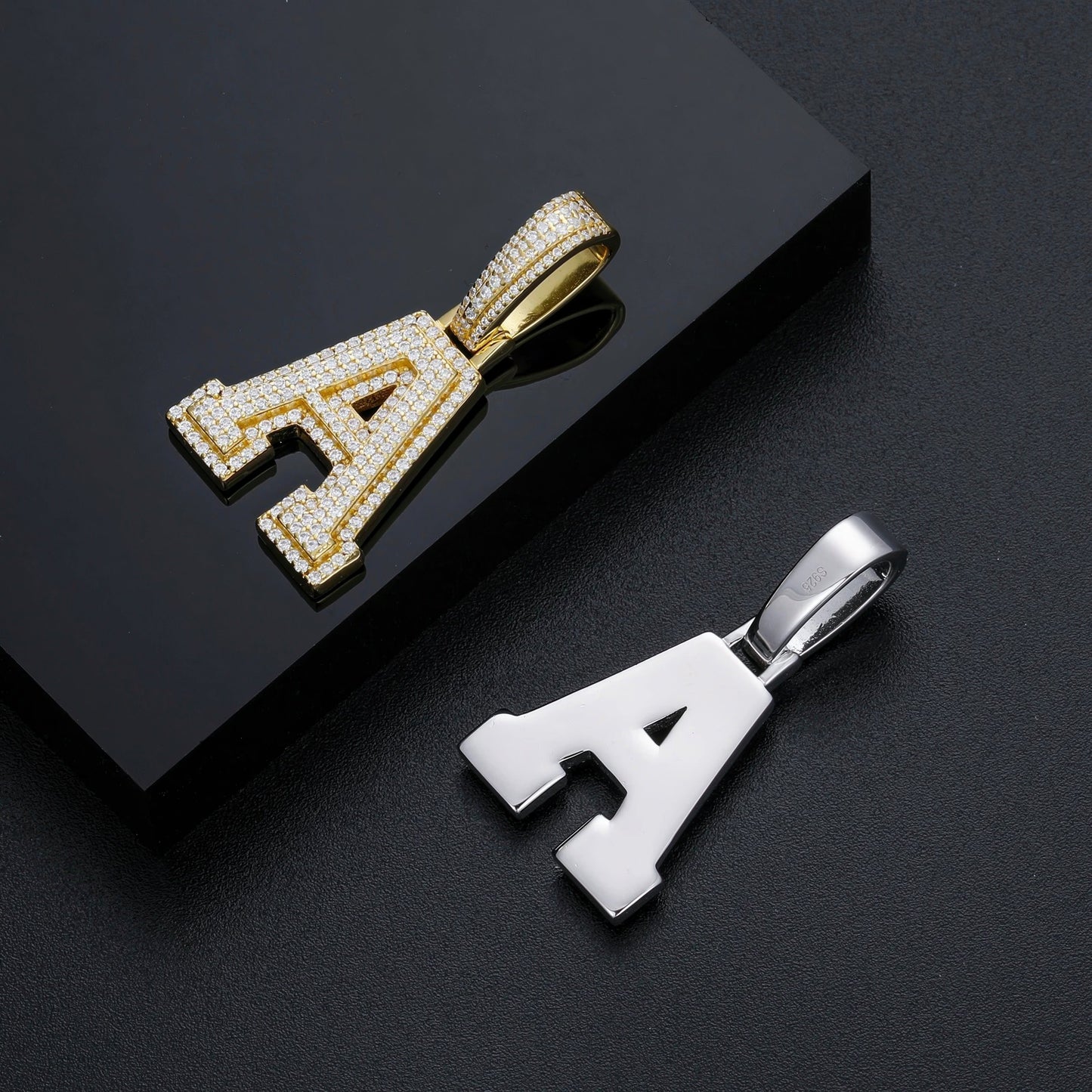 Moissanite Letter Pendant front and back