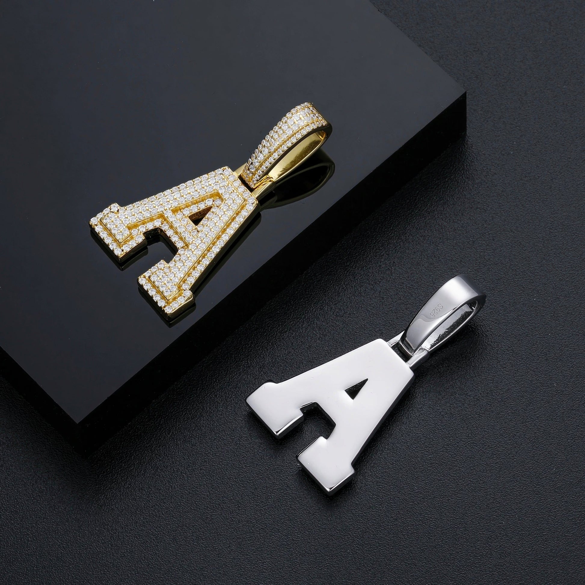 Moissanite Letter Pendant front and back