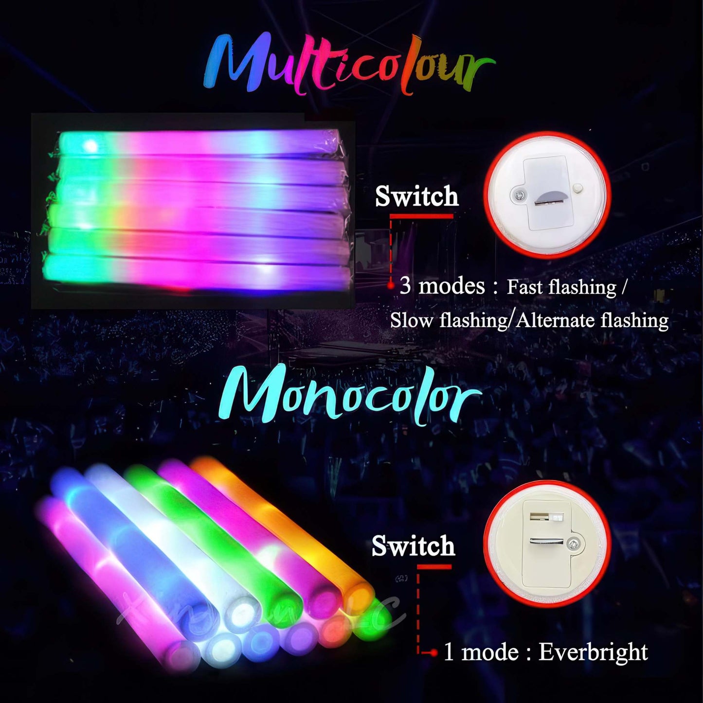 Personalized LED Foam Sticks Color Options