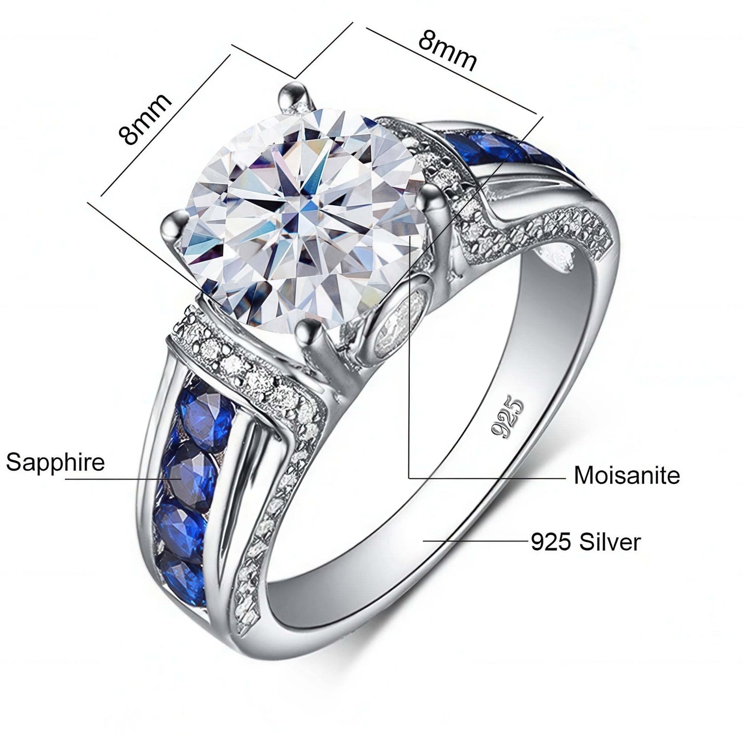 Personalized Moissanite Ring silver sapphire