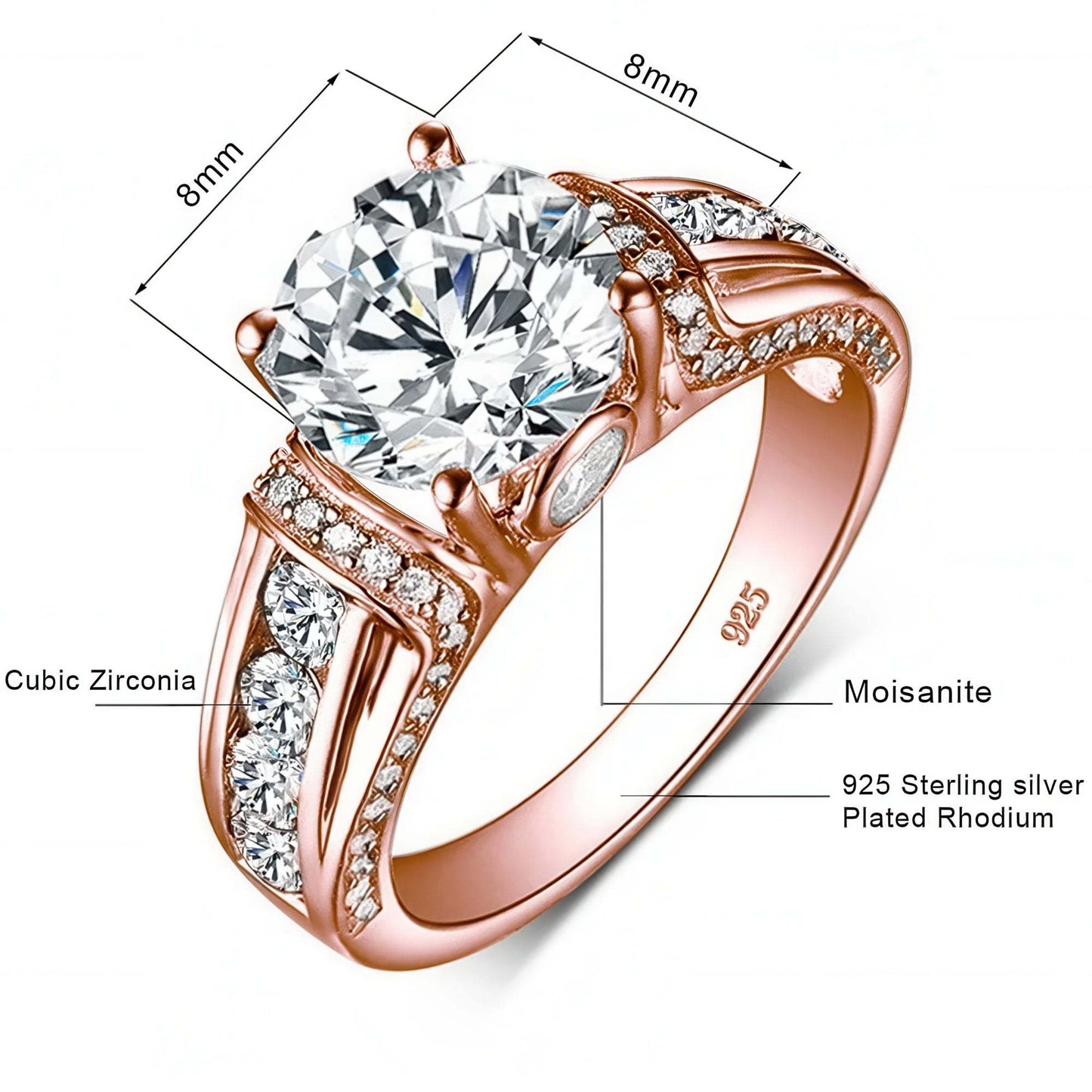 Personalized Moissanite Ring rose gold moissanite and zirconia