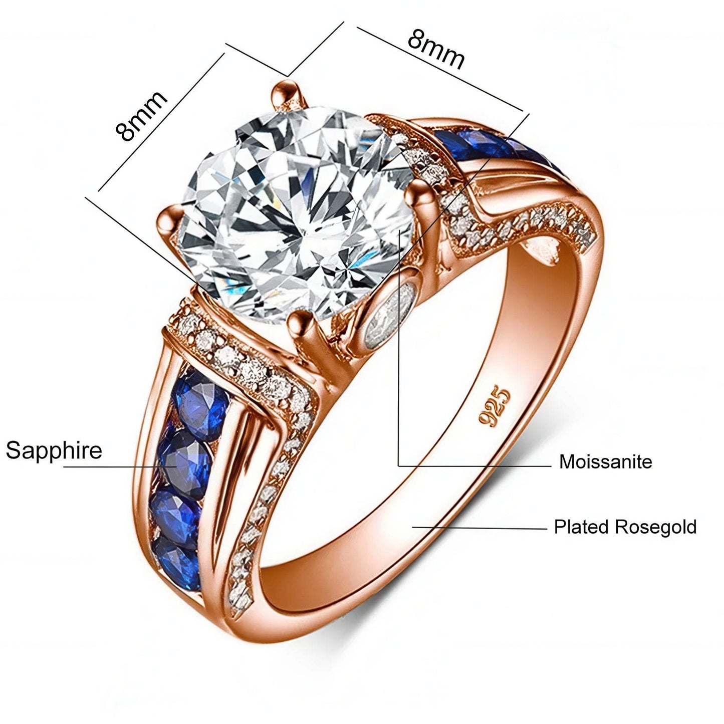 Personalized Moissanite Ring rose gold sapphire
