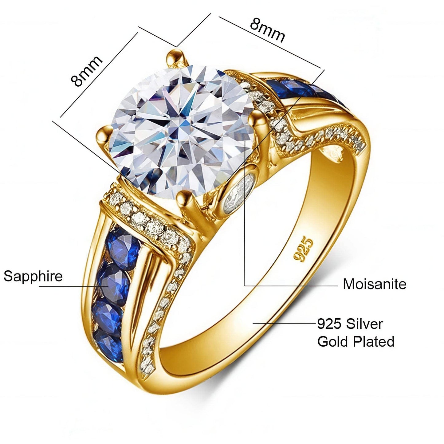 Personalized Moissanite Ring gold sapphire