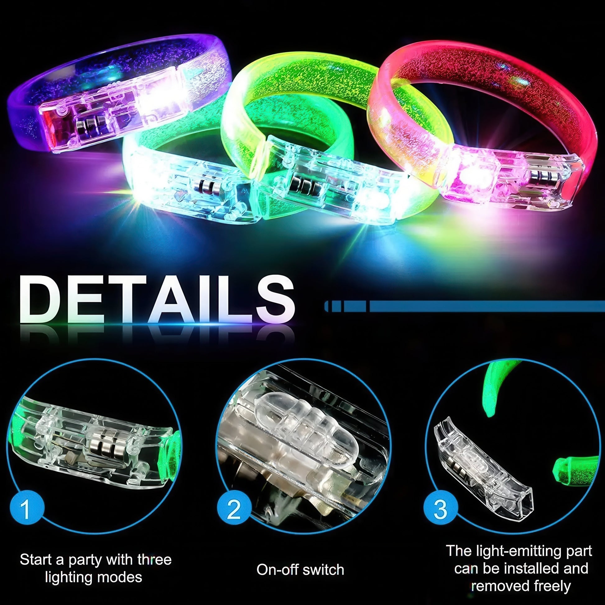 Personalized Light-Up LED Bracelets details