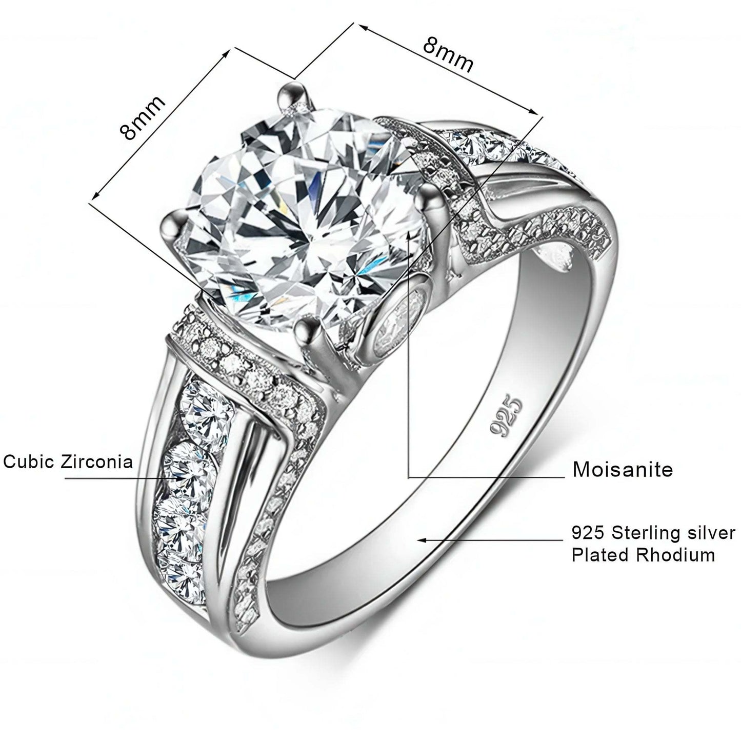 Personalized Moissanite Ring silver Moissanite and Zirconia