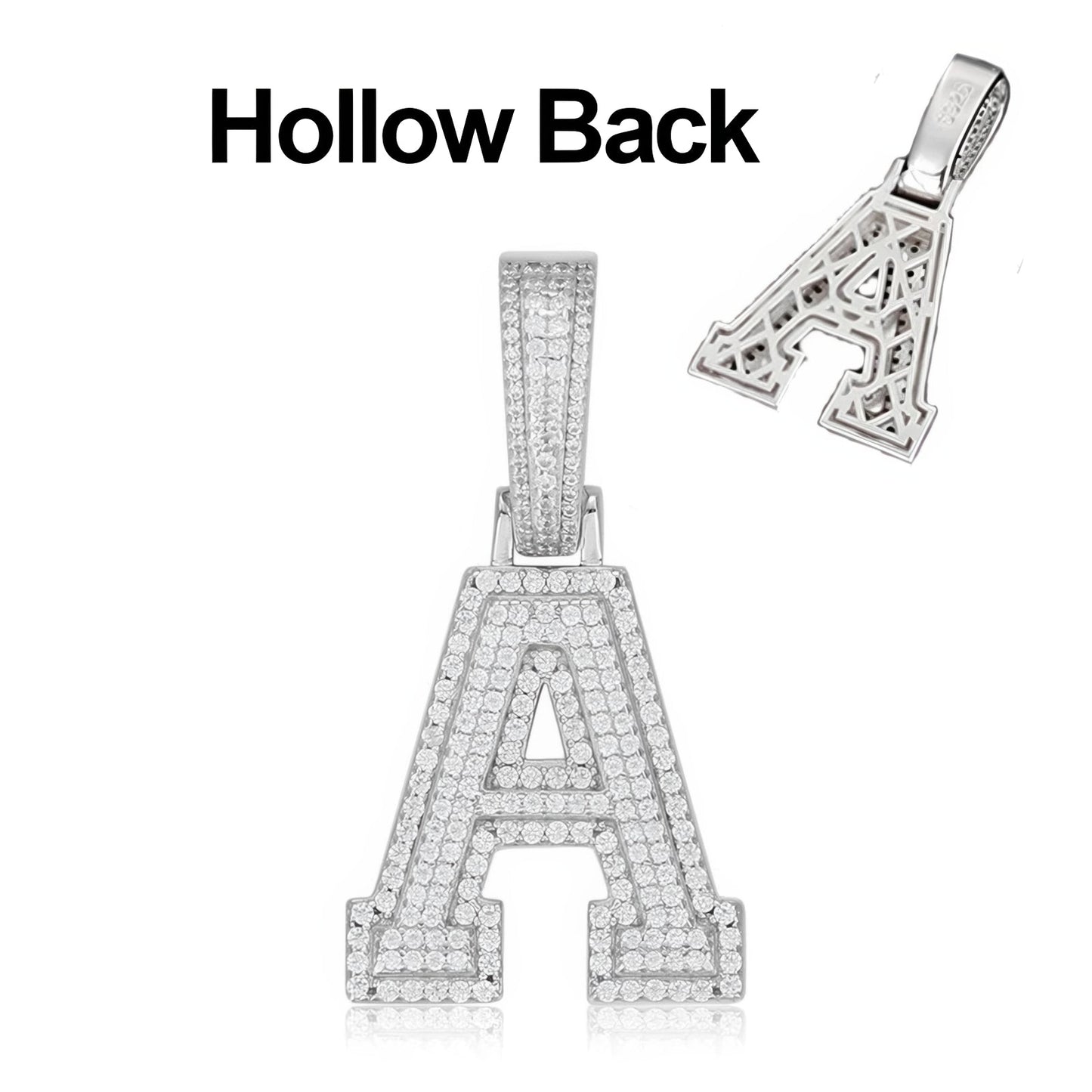 Moissanite Letter Pendant silver hollow back